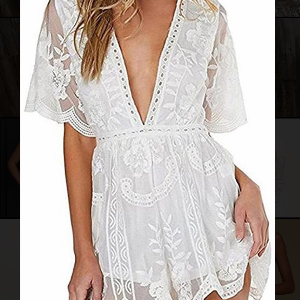White lace boho romper
